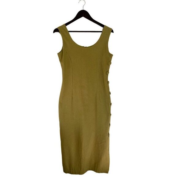 NWT Womens Sayuri Chartreuse Green Button Side Sleeveless Midi Dress - Picture 7 of 13